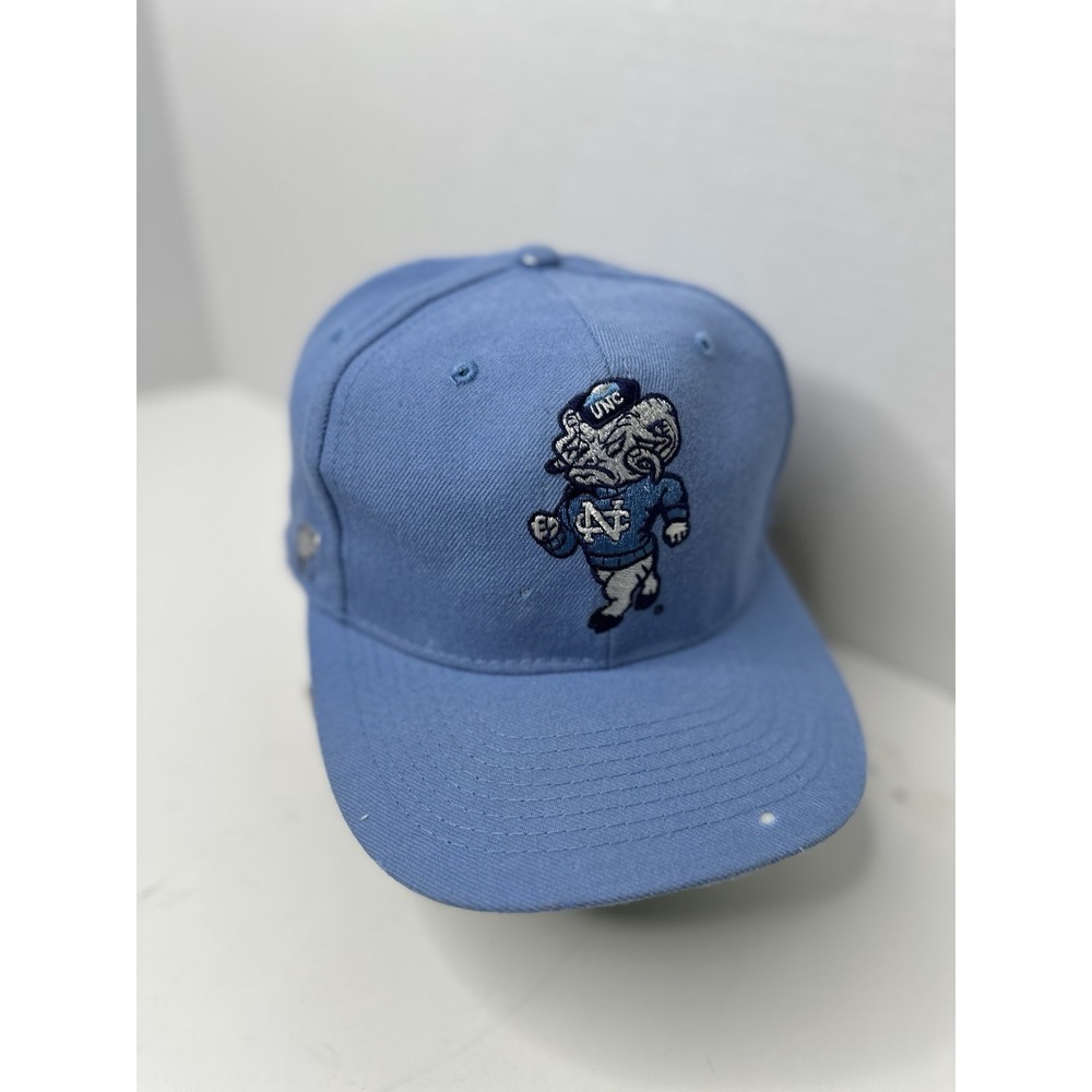 Vintage UNC Tar Heels Block Head American Needle Wool Snapback Hat Blue